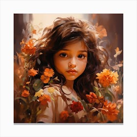 Little Girl With Flowers Canvas Print