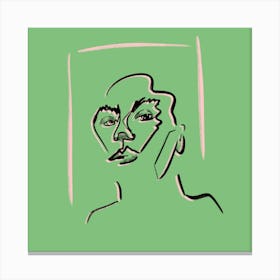 Green Portrait Sketch Square Canvas Print