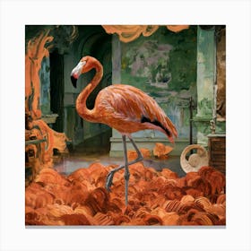 Flamingo Dreams A Surreal Tribute to Van Gogh's Golden Style Canvas Print