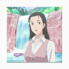 Anime Girl Standing In Front Of Waterfall 1 Canvas Print