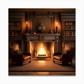 Fireplace In A Library Canvas Print