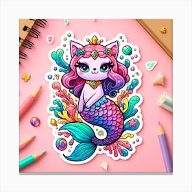 Mermaid Sticker Canvas Print