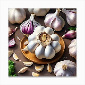 Garlic On A Plate Canvas Print