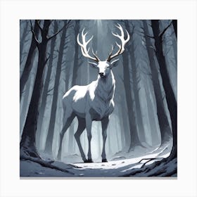 A White Stag In A Fog Forest In Minimalist Style Square Composition 20 Canvas Print