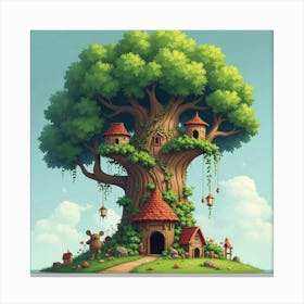 A Whimsical Fairy Village Nestled In The Branches Of A Giant Tree 1 Canvas Print