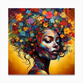 Colorful Woman With Flowers In Her Hair Canvas Print