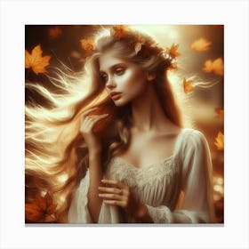 Beautiful Girl In Autumn Leaves 1 Canvas Print