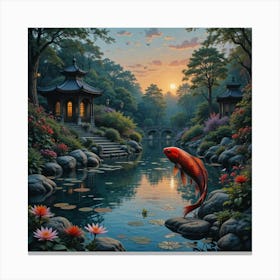 Koi Fish In Pond Canvas Print