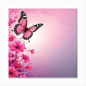 Pink Butterfly And Flowers Canvas Print