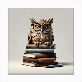 Owl On Books Canvas Print