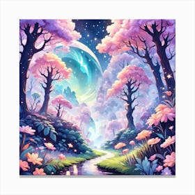 A Fantasy Forest With Twinkling Stars In Pastel Tone Square Composition Canvas Print