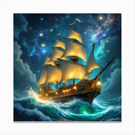 Ship In The Night Sky Canvas Print