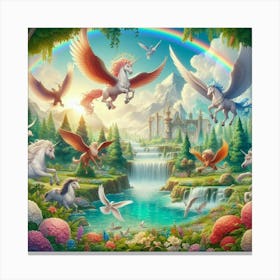 Unicorns In The Forest paintings art print 1 Canvas Print