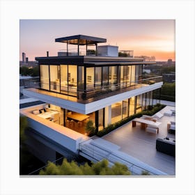 Modern House At Dusk 7 Canvas Print