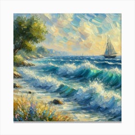 Sailboat On The Sea, Acrylic Painting Style 10 Canvas Print