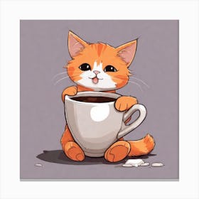 Cute Orange Kitten Loves Coffee Square Composition 25 Canvas Print
