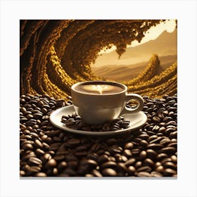 Coffee Cup On Coffee Beans Background Canvas Print