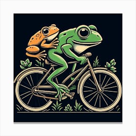 Frog And Frog Riding Bicycle Canvas Print