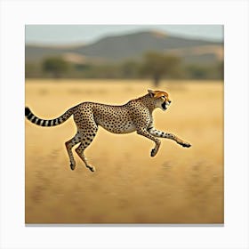 A Majestic Cheetah Sprinting Across The Savannah 1 Canvas Print