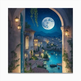 Moonlight Over The Water Canvas Print