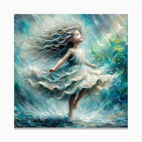 Whimsical Downpour Abstract Girl Oil Painting Canvas Print