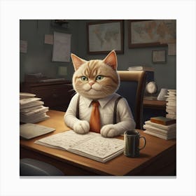 Office Boss Cat Canvas Print