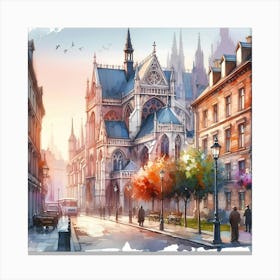 Paris Cityscape Watercolor Painting Canvas Print