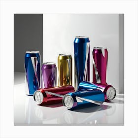 Visually striking, creative design featuring colorful cans with sleek, metallic surfaces.3 Canvas Print