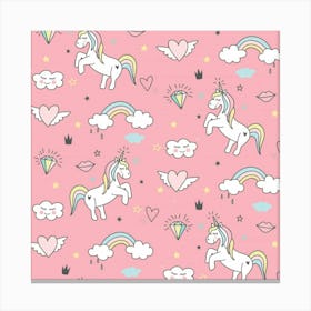 Cute Unicorn Seamless Pattern Canvas Print