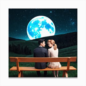 Couple Sitting On A Bench At Night Canvas Print