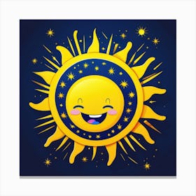 Lovely smiling sun on a blue gradient background 144 Canvas Print