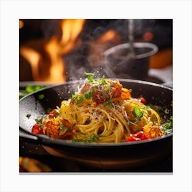 Spaghetti In A Frying Pan Canvas Print