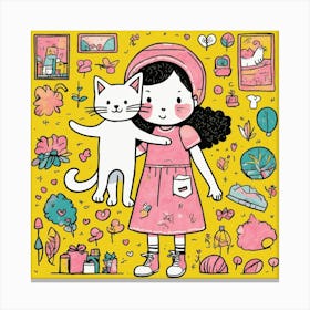 Little Girl With Cat Canvas Print