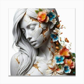 Woman With Flowers On Her Face 3 Canvas Print