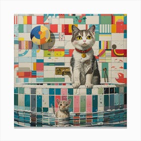 Cat In The Pool 1 Canvas Print