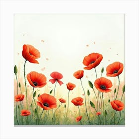 Bright Watercolor Poppies Swaying In The Breeze Canvas Print