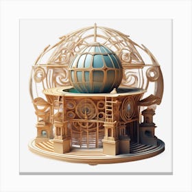 Wooden Sculpture Of A Globe 1 Canvas Print