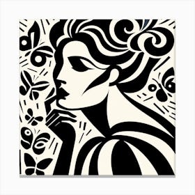 Strong and Dramatic Portrait with Butterflies Black & White Canvas Print