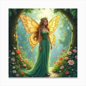 Enchanting Fairy Queen In A Mystical Garden, Watercolor 1 Canvas Print