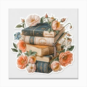 Best books and flowers on watercolor background 9 Canvas Print