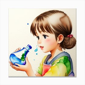 Little Girl Drinking Water Canvas Print