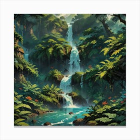 Waterfall In The Jungle 43 Canvas Print