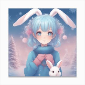 Cute Girl With Bunny Ears Canvas Print