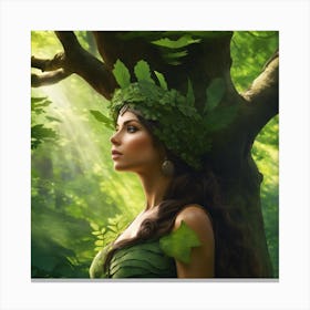 Beautiful Woman In The Forest Canvas Print