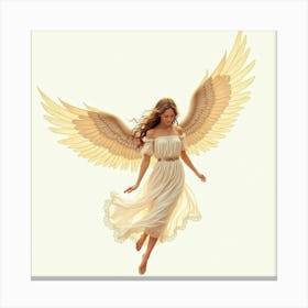 Serene Angel With Flowing Wings, Watercolor 1 Canvas Print