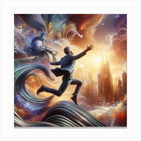 Man Leaping Over City Canvas Print