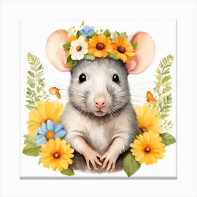 Floral Baby Rat Nursery Illustration (26) Canvas Print