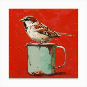 Sparrow In A Mug 3 Canvas Print
