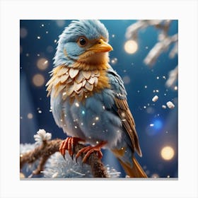 Blue Bird In Snow Canvas Print
