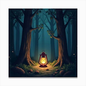 A Magical Lantern Casting Glowing Light In A Shadowy Forest 1 Canvas Print